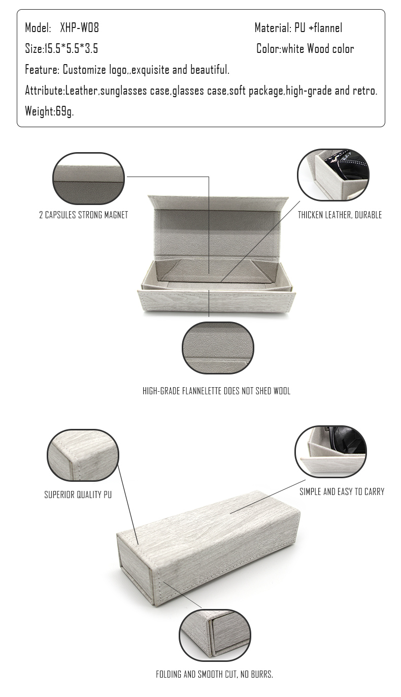 W08 Maßgeschneidertes PU-Leder mit Holzmaserung, umweltfreundliches Material, faltbar, rechteckig, handgefertigt, Brillenetui (11)