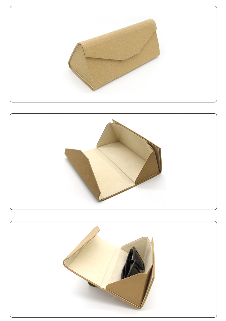 W53 Kraft papir, veleprodajna vrhunska usnjena trikotna zložljiva torbica za očala, etui za očala (10)