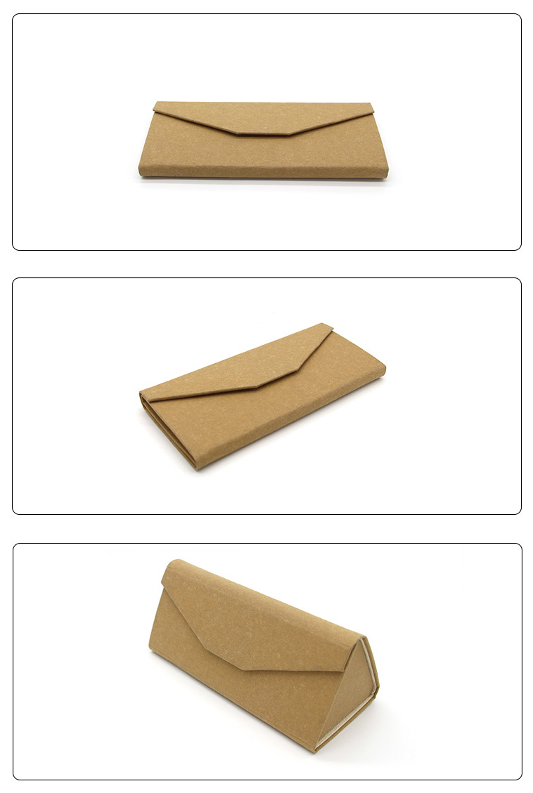 W53 Kraft papir, veleprodajna vrhunska usnjena trikotna zložljiva torbica za očala, etui za očala (11)