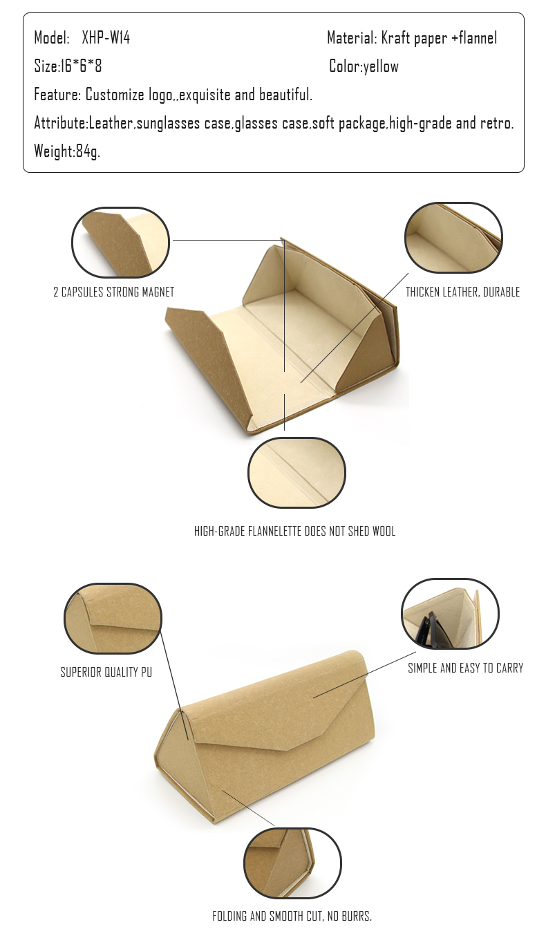 W53 Kraftpapper Grossist Premium Läder Triangel Vikbar Anpassad glasögonfodral Glasögonfodral (9)