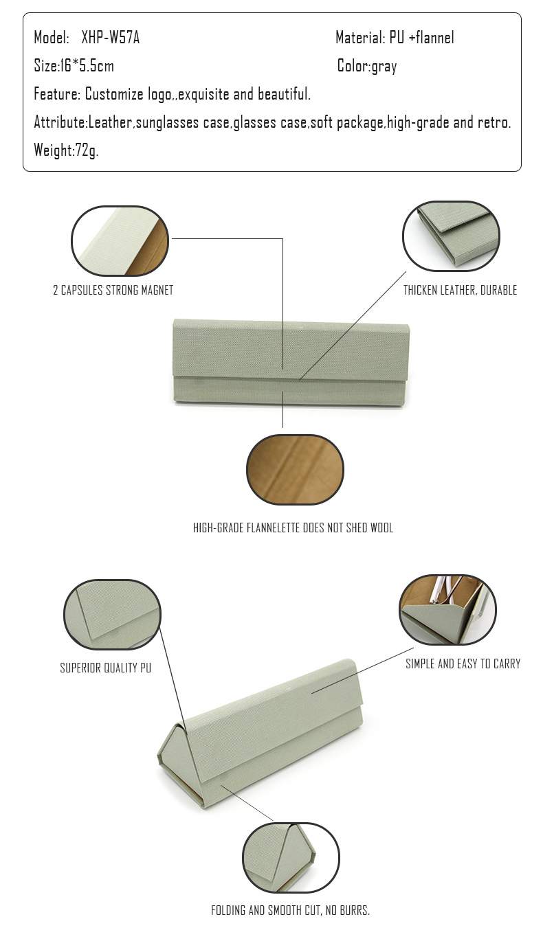 W57A Kasus Kacamata Ramah Lingkungan- Desain Lipat nganggo Kasus Kacamata Kulit Magnetik Flap kanggo Pria lan Wanita (6)