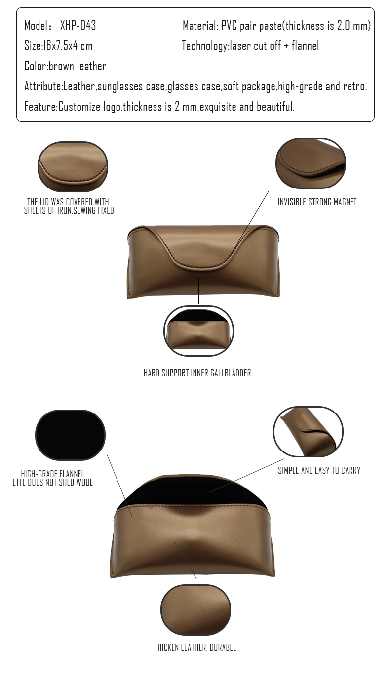 XHP-043 Man Leather Customized Sun Glass Case Linèt solèy manch pèsonalize Eyeglass Case (5)