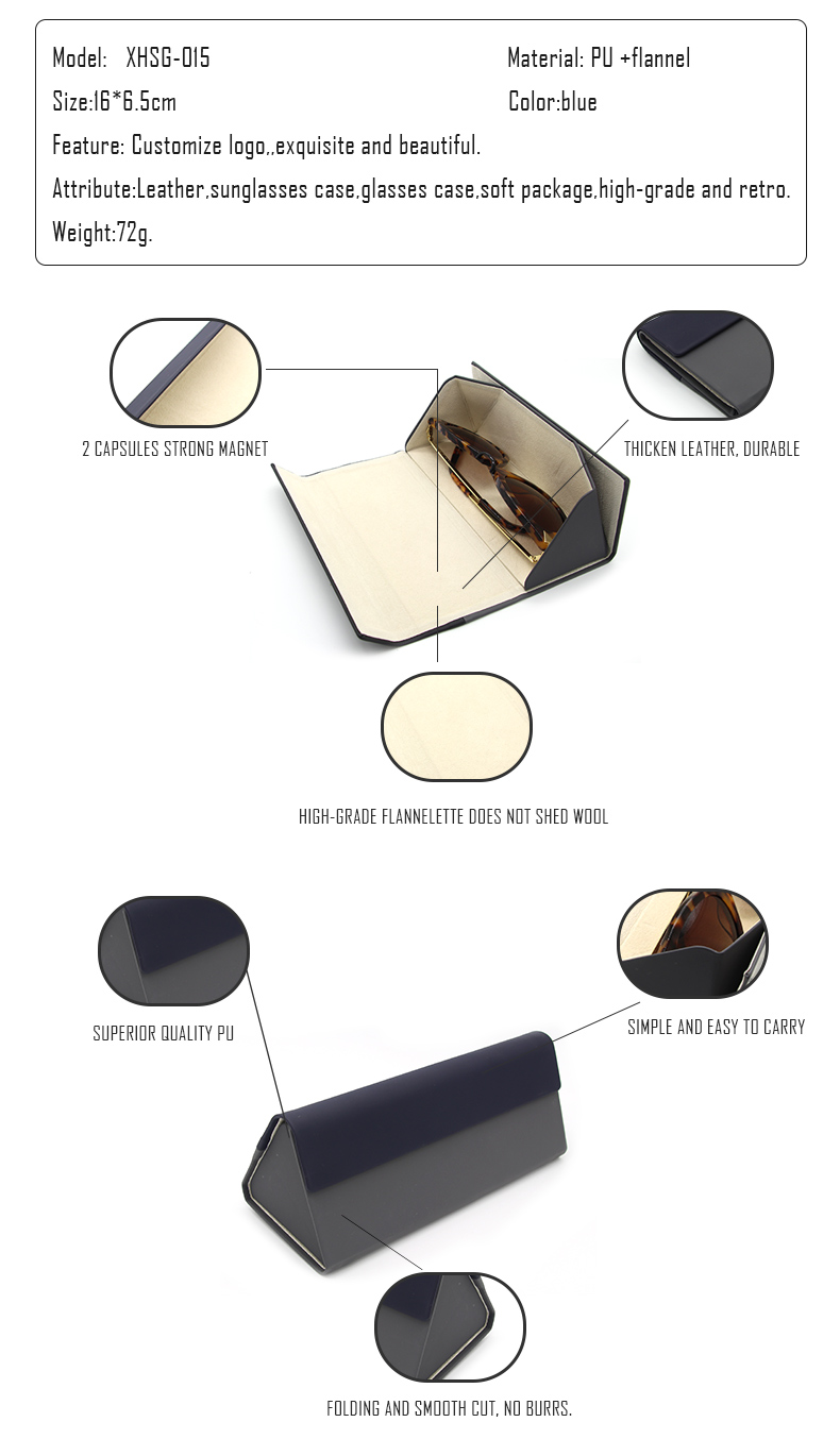XHSG-015 Trikotna zložljiva torbica za očala Torbica za sončna očala Dobavitelj optičnih torbic (2)