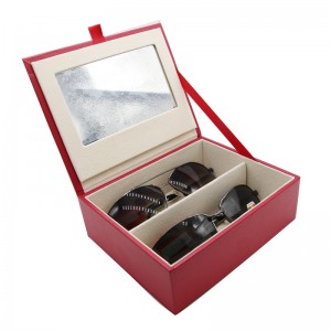 Handmade premium leather 2 eyewear case with mirror