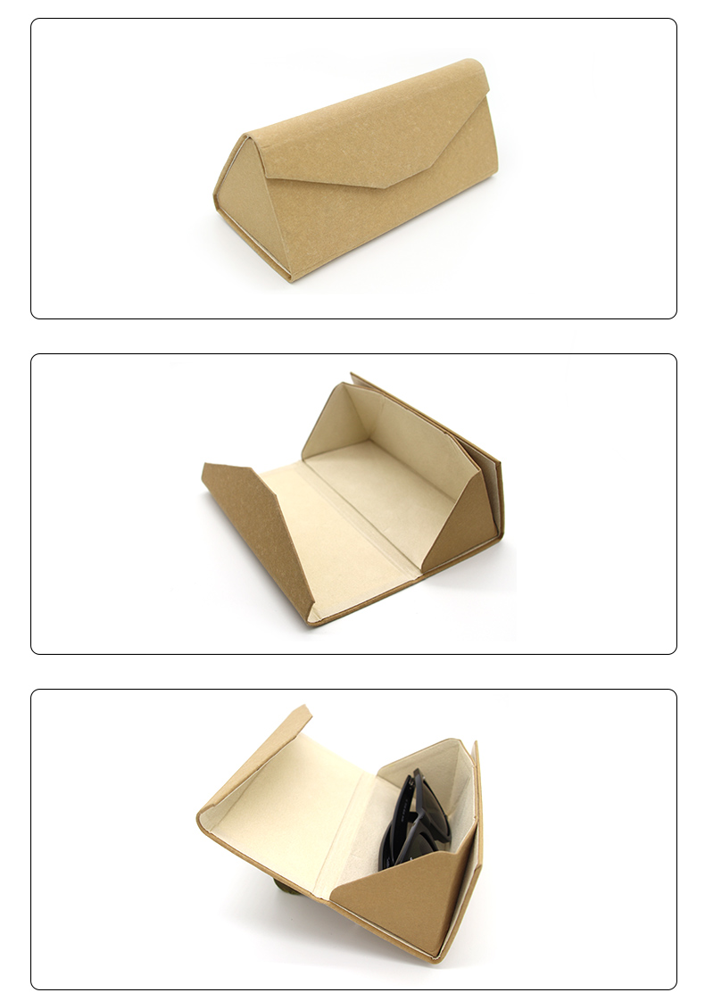 W53 Kraft paper Wholesale Premium Leather Triangle Folding Custom Glasses Case Spectacle Case (10)