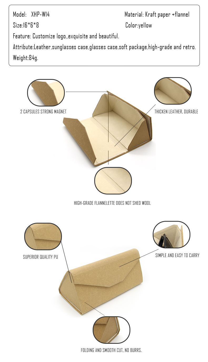 W53 Kraft paper Wholesale Premium Leather Triangle Folding Custom Glasses Case Spectacle Case (9)