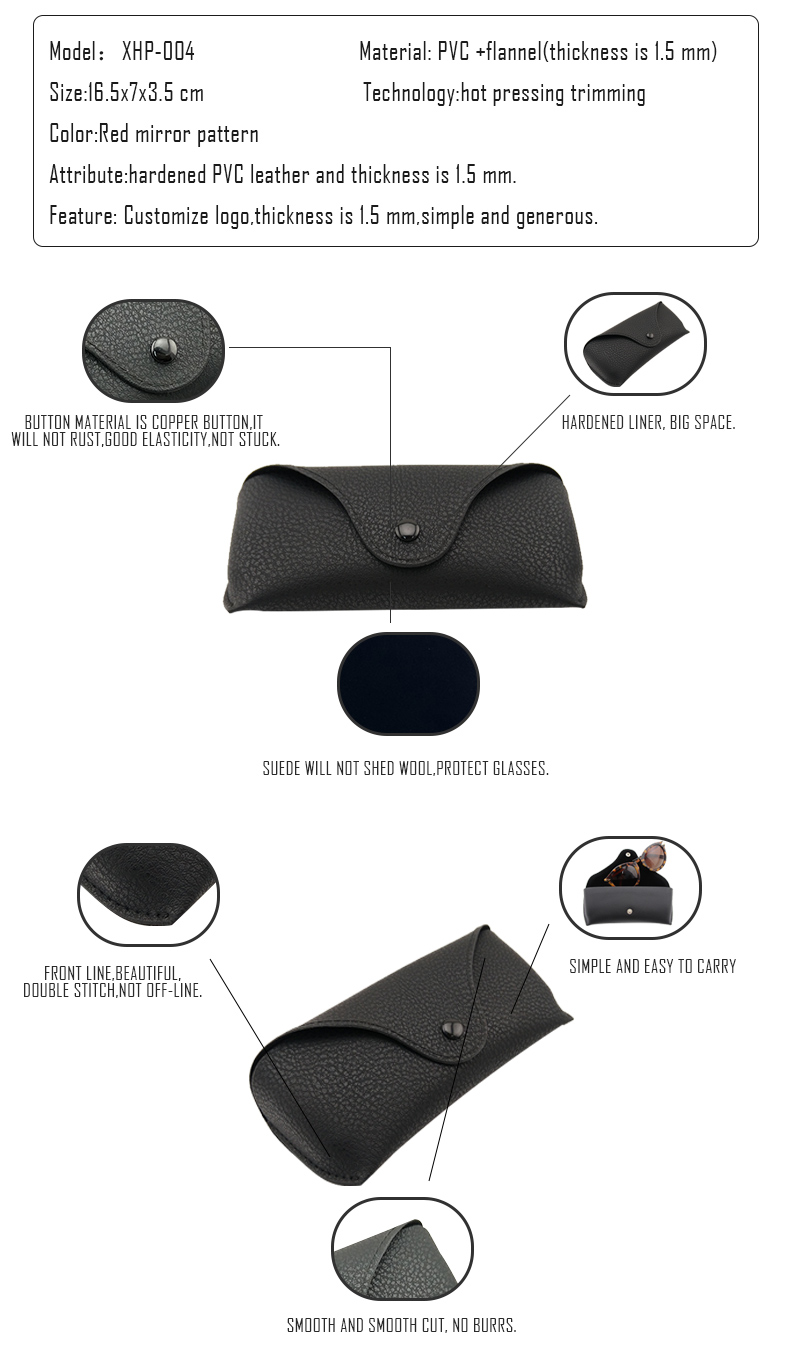 XHP-004 customized glasses box size color leather sunglasses Case optical glasses case