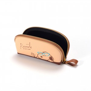 XJT-01 Handmade Leather Zipper Print Cartoon Eyewear Case sunglasses case